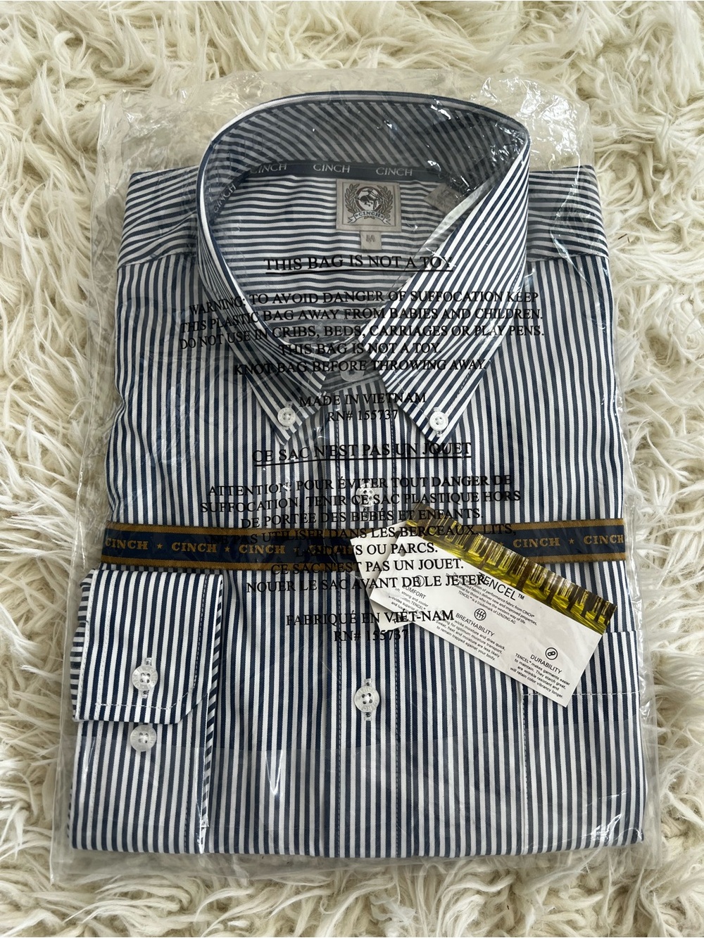 Cinch Men's Navy and White Vertical Stripe Dress Shirt